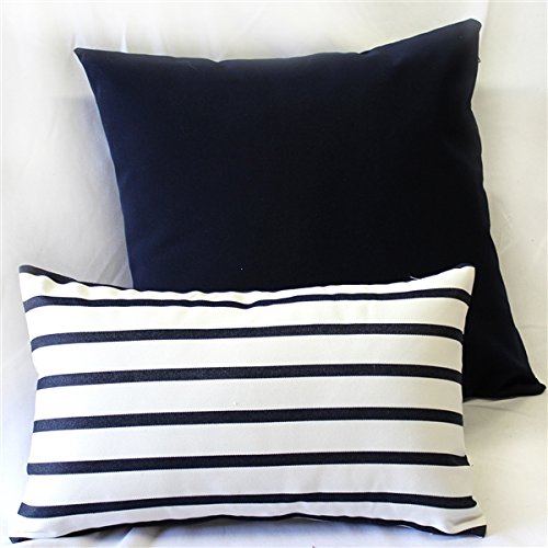 Sunbrella Outdoor Pillows Set of 2 - 12x19 Inch Waterproof Decorative Throw Pillows with Inserts, Lido Indigo Blue - Perfect for Patio Furniture, Poolside Lounging & Garden Decor