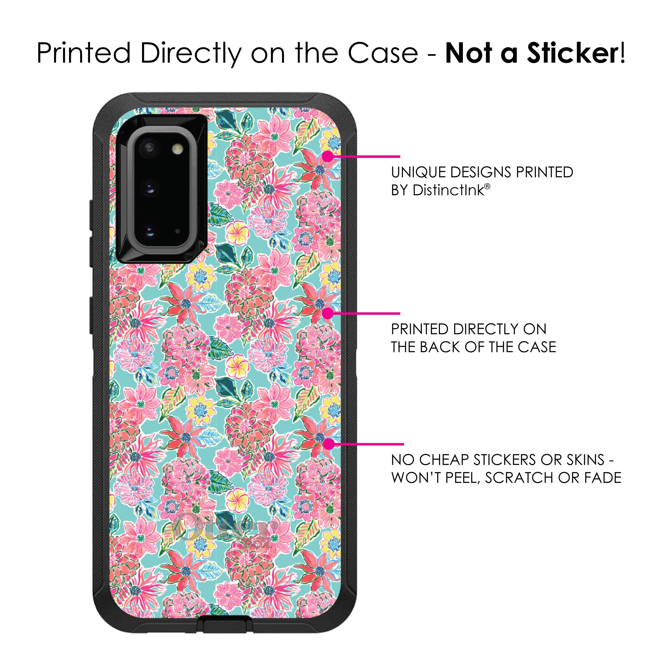 DistinctInk Samsung Galaxy S20+ Plus / S20+ 5G Case (6.7 Inch) - Premium Protective Phone Cover with Floral Design, Teal Background & Pink Flowers - Durable Replacement for OtterBox Defender - Perfect for Work, Travel & Everyday Use