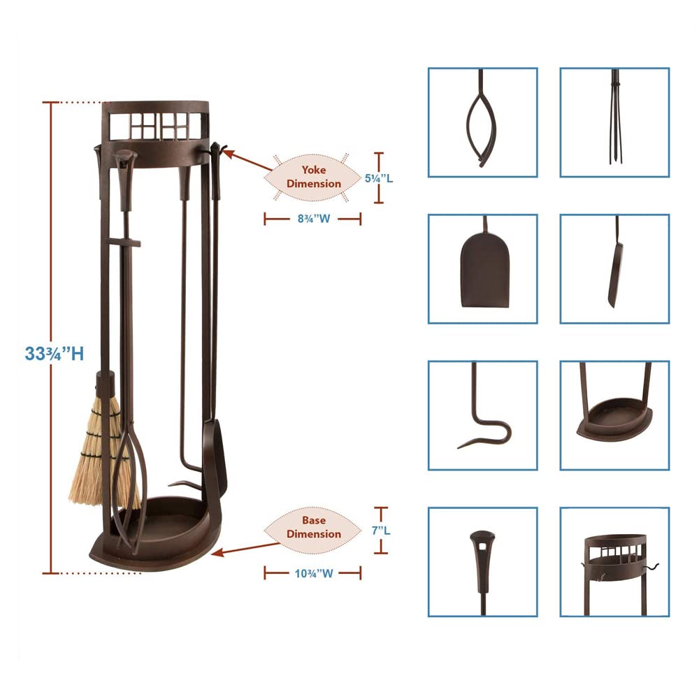 5-Piece Decorative Fireplace Tool Set - Handcrafted Iron Fireplace Accessories for Home & Hearth - Perfect for Living Room, Patio, and Outdoor Fire Pits