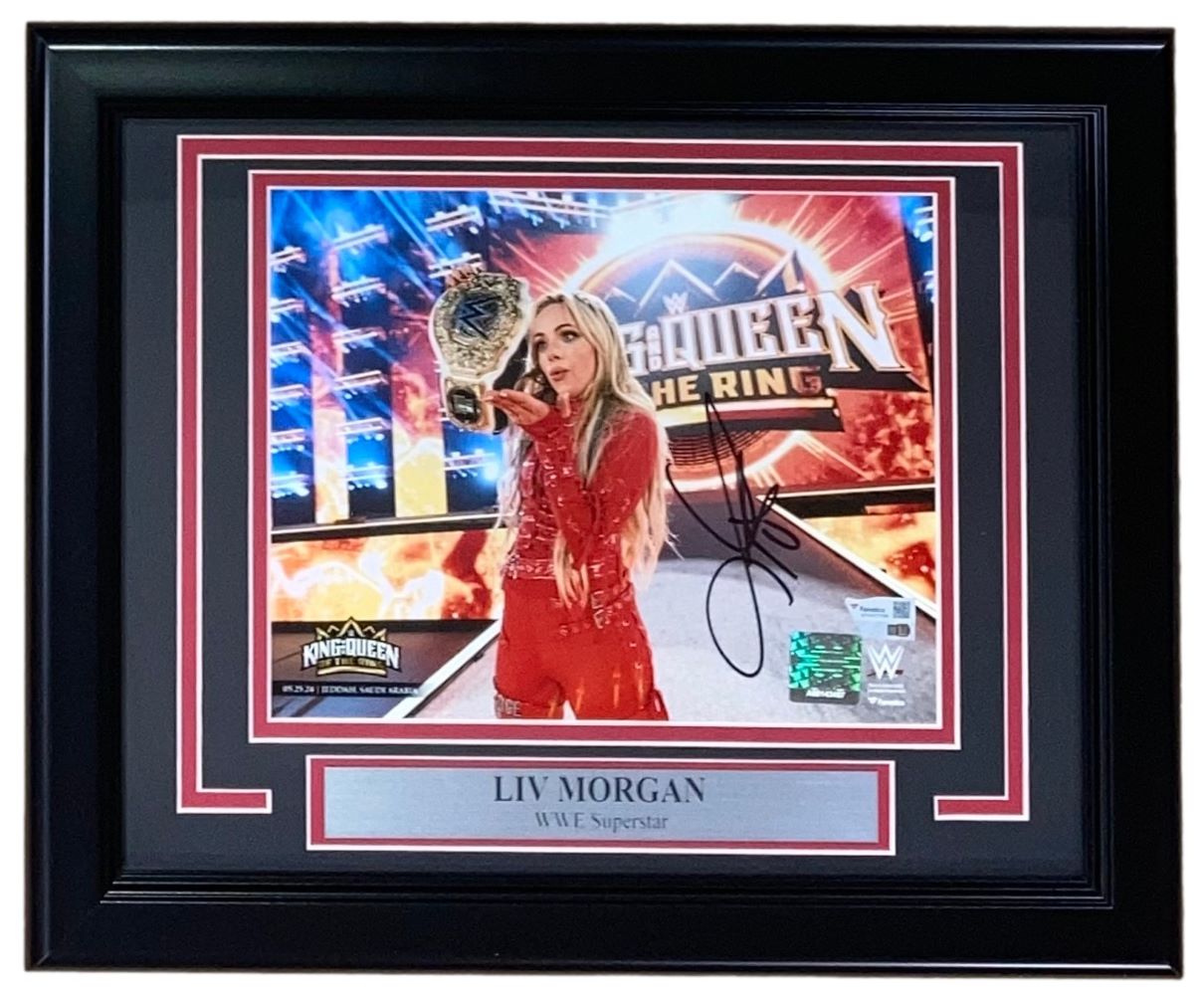 Liv Morgan Autographed WWE Queen of The Ring 8x10 Photo - Framed Memorabilia for Wrestling Fans & Collectors - Perfect for Home, Office, or Man Cave Decor