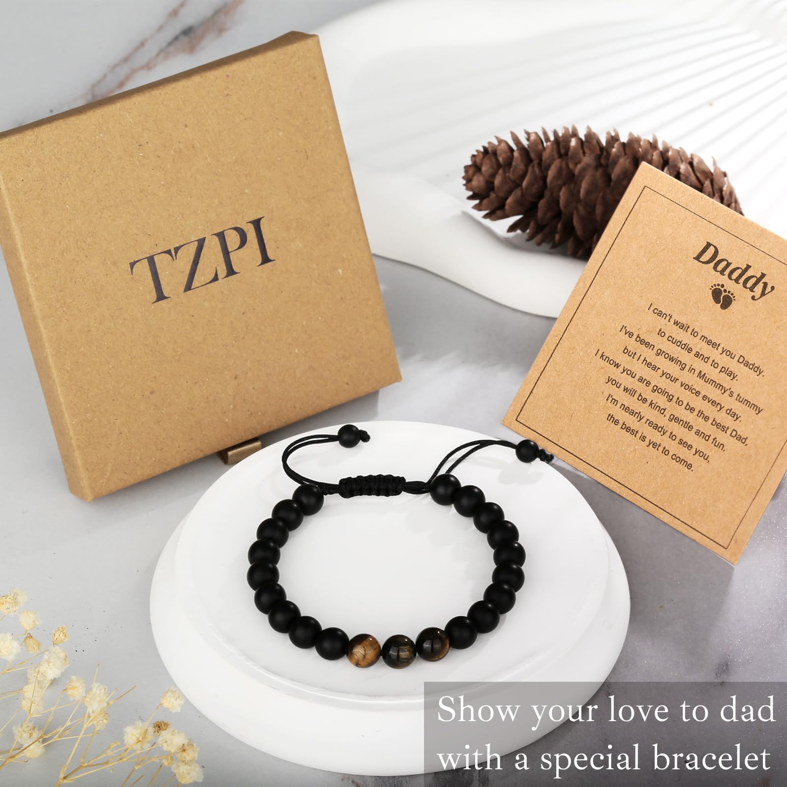 Handmade Leather Bracelet for New Dads - Thoughtful Gift for Husband from Wife - Personalized Daddy-to-Be Jewelry - Perfect for Baby Showers, Birth Announcements & First Father's Day