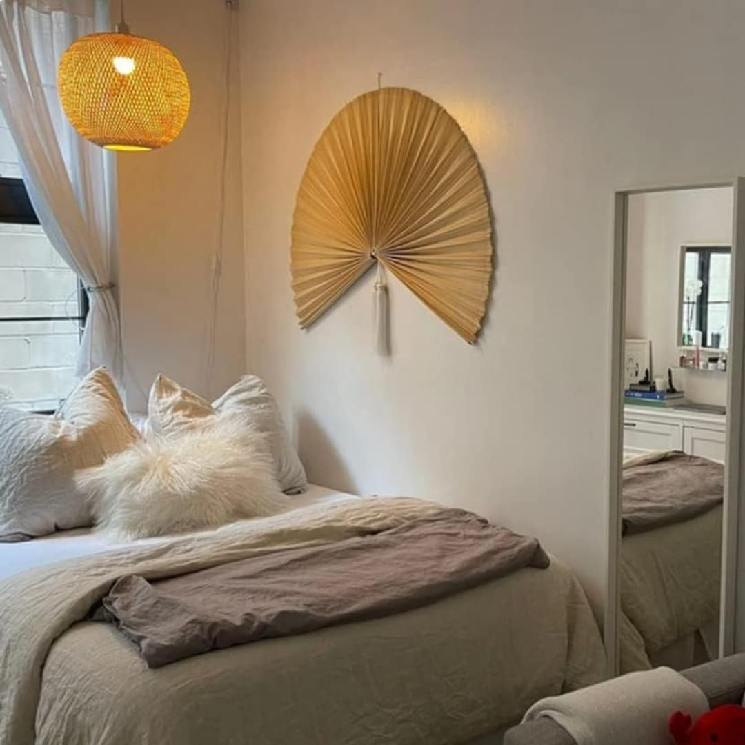 Large 60in Handmade Natural Bamboo Folding Wall Fan - Boho Decorative Fan for Bedroom, Over the Bed Headboard & Wall Decor - Perfect for Home, Office, and Tropical Themed Spaces