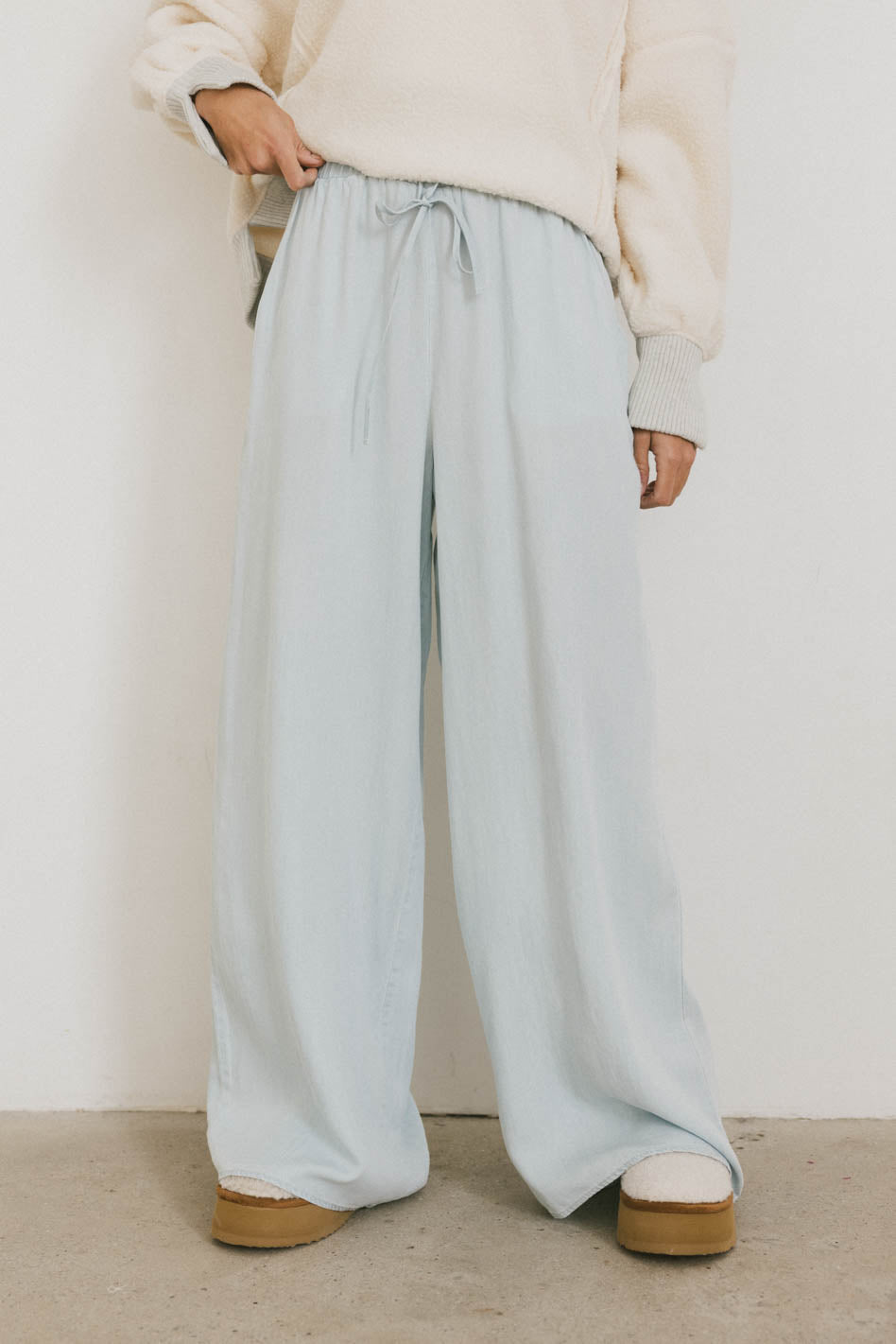 Luisa Women's High Waisted Wide Leg Pants - Soft Stretch Blue Trousers for Work, Office & Casual Wear | Comfortable Flowy Lounge Pants for Everyday Outfits