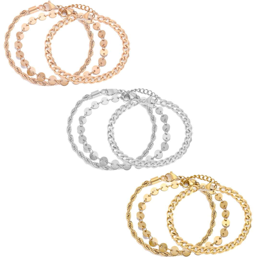 Surgical Steel Rope Cuban Chain Link Bracelet Set for Men & Women | CD004 | Durable & Hypoallergenic Jewelry for Everyday Wear, Gifts & Fashion Accessories