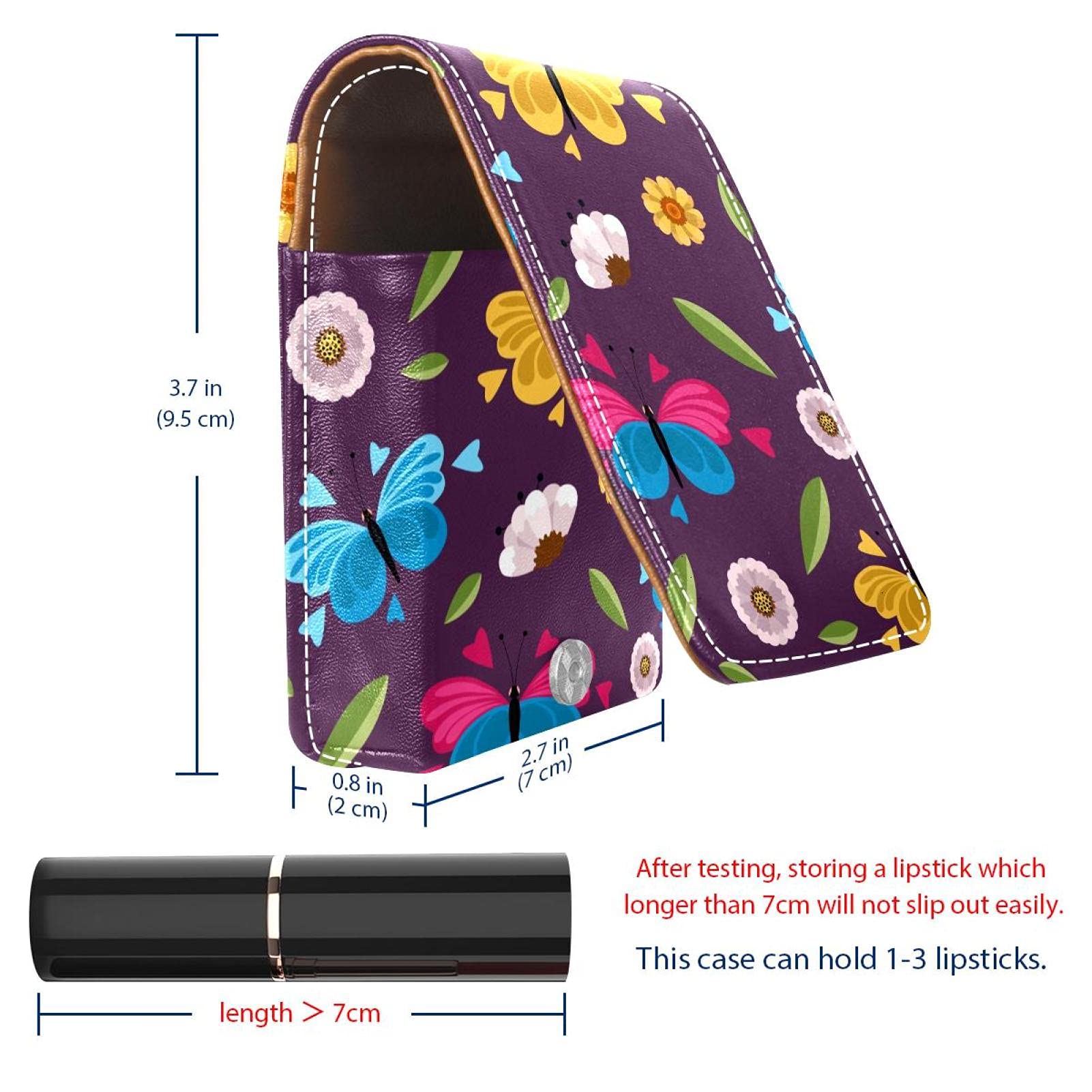 Butterfly Purple Portable Lipstick Organizer with Mirror - Mini Makeup Bag Holds Up to 3 Lipsticks - Perfect for Travel, Purse & On-the-Go Touch Ups