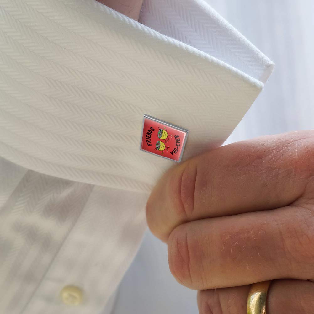 Friends Pho-Ever Forever Noodle Soup Funny Humor Square Cufflinks Set - Silver or Gold - Perfect Gift for TV Show Fans & Office Professionals