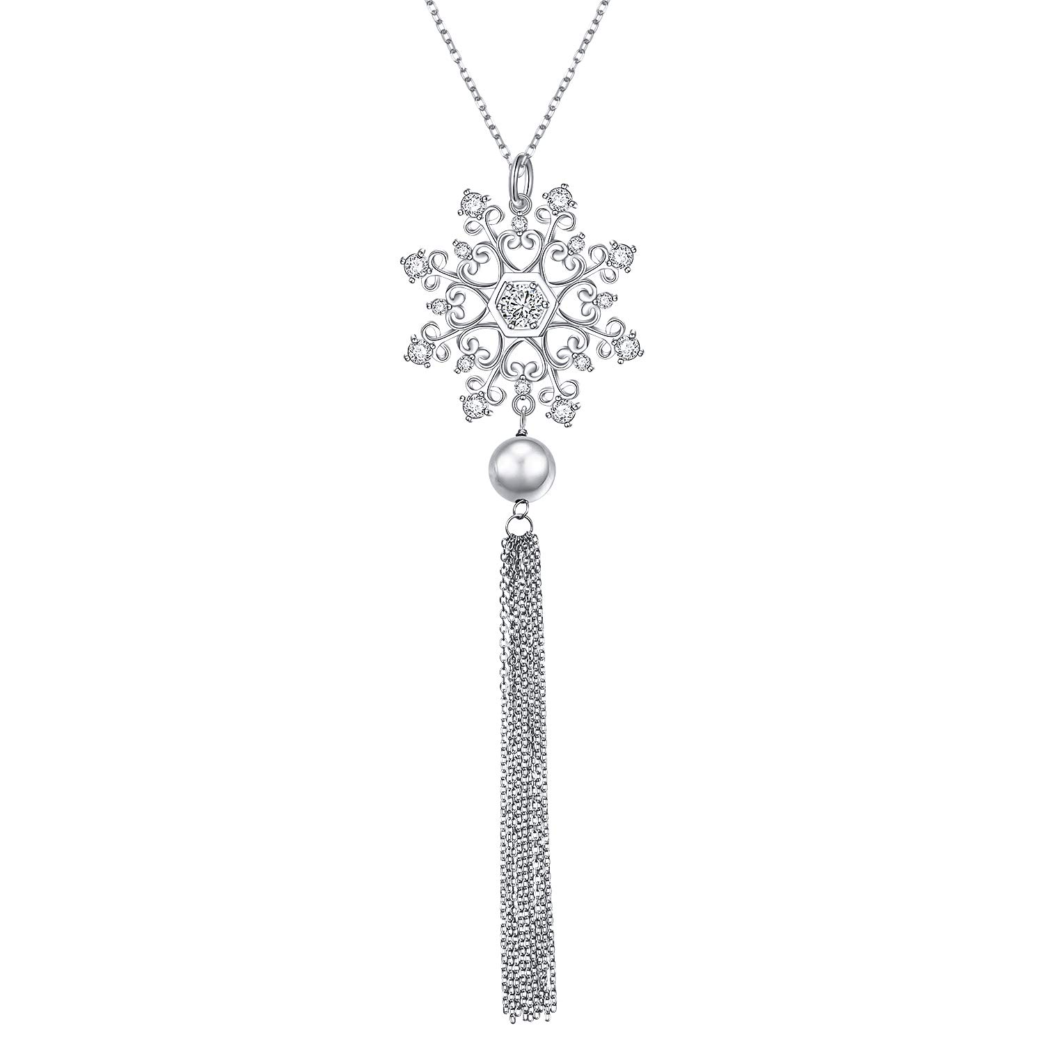 DAOCHONG S925 Sterling Silver Snowflake Necklace, Earrings, Bracelet & Ring Jewelry Set for Women - Perfect for Christmas Gifts, Winter Parties & Anniversary Celebrations