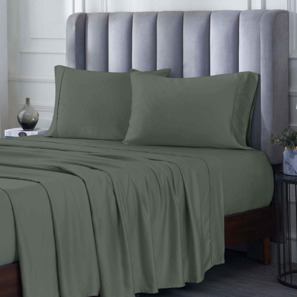 300 Thread Count Rayon From Bamboo Solid Deep Pocket Sheet Set - Ultra Soft & Breathable Bed Sheets for Queen Size Mattress - Perfect for All-Season Comfort & Luxury Bedroom Decor