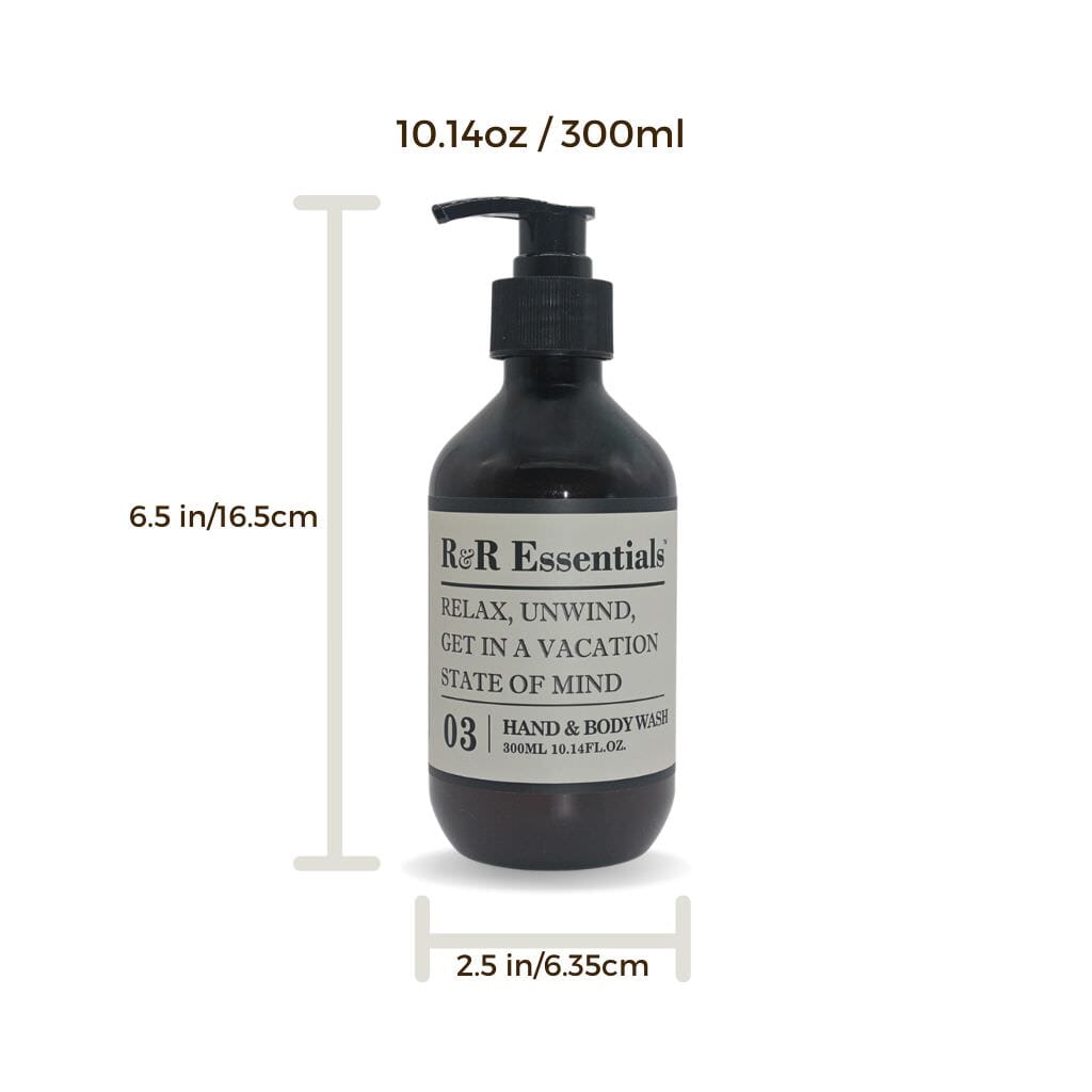 R&R Essentials Refillable Guest Toiletries Kit - 6 Pack 10.14 oz Bottles for Hotels, Travel & Airbnb Hospitality