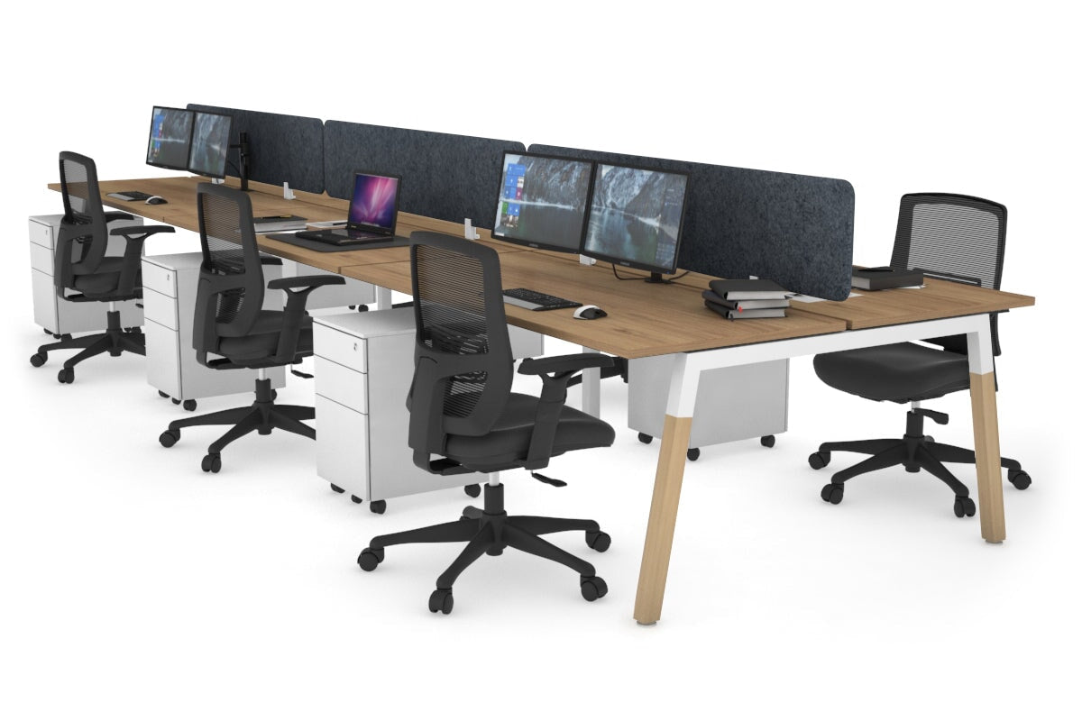 Quadro A Legs 6-Person Office Workstation with Wood Legs & Cross Beam [1600L x 700W] - Perfect for Collaborative Workspaces, Conference Rooms & Open Office Layouts