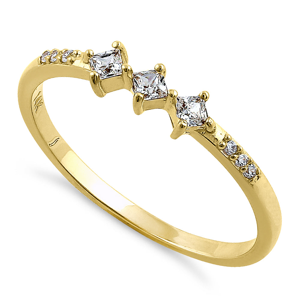 14K Solid Yellow Gold Triple Princess Cut Cubic Zirconia Ring for Women - Elegant Bridal, Engagement, Anniversary & Party Jewelry Gift