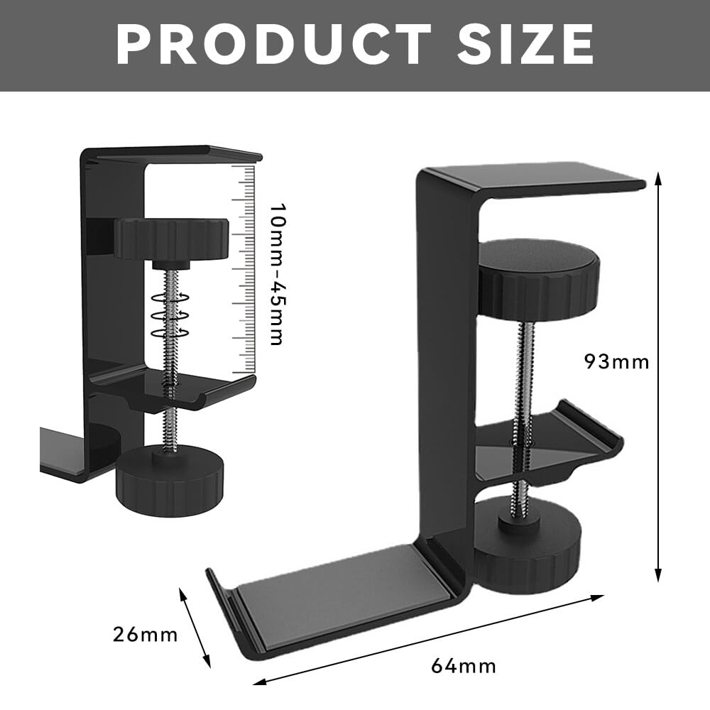 Lvjkes Universal Aluminum Alloy Gaming Headset Holder - Under Desk Headphone Hook Stand for Gamers (Black) | Perfect for Gaming Setup, Office & Home Organization