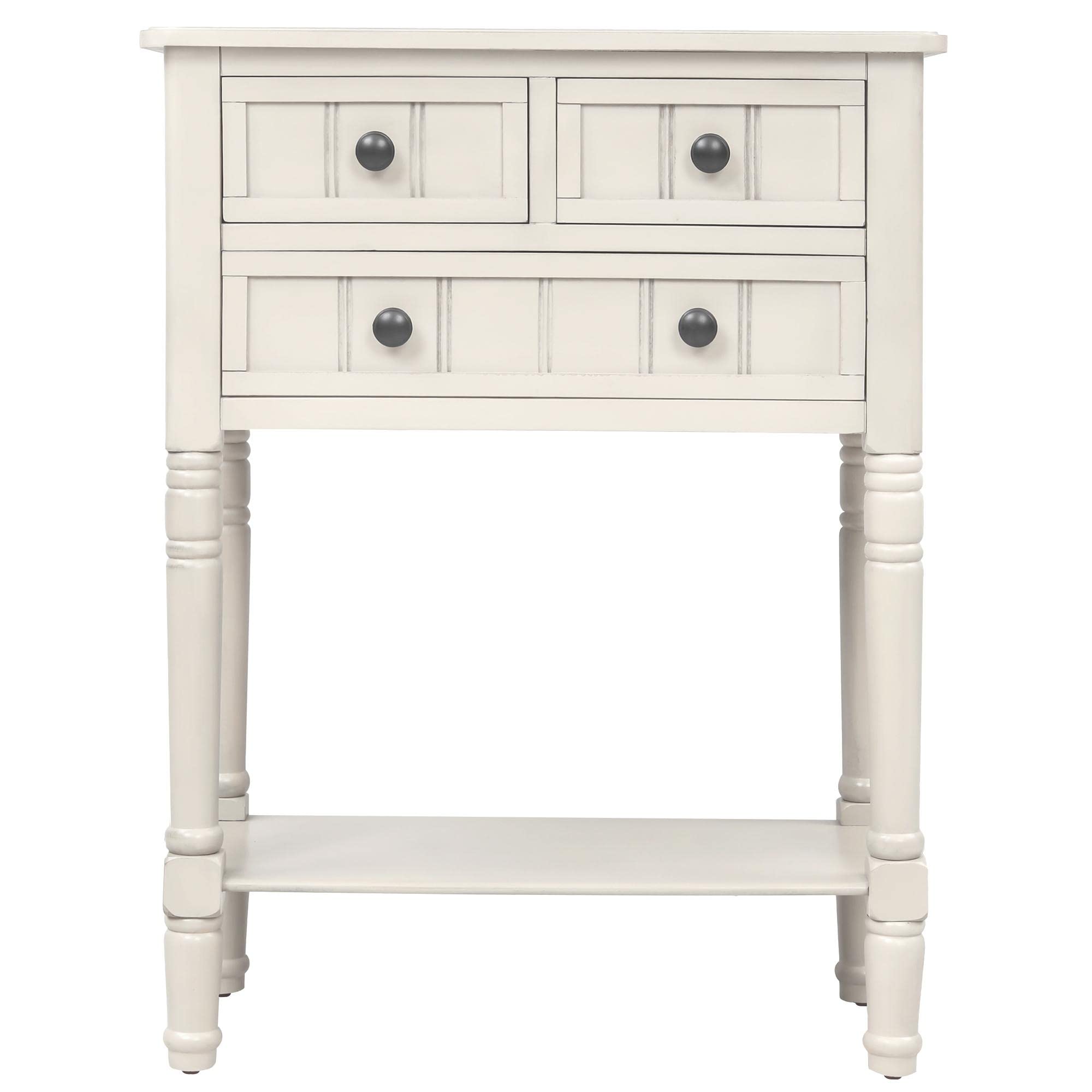 JINS&VICO Ivory Console Table with 3 Drawers & Bottom Shelf - Entryway Sofa Table, Sideboard for Living Room & Dining Room - Perfect for Hallway Storage & Home Decor