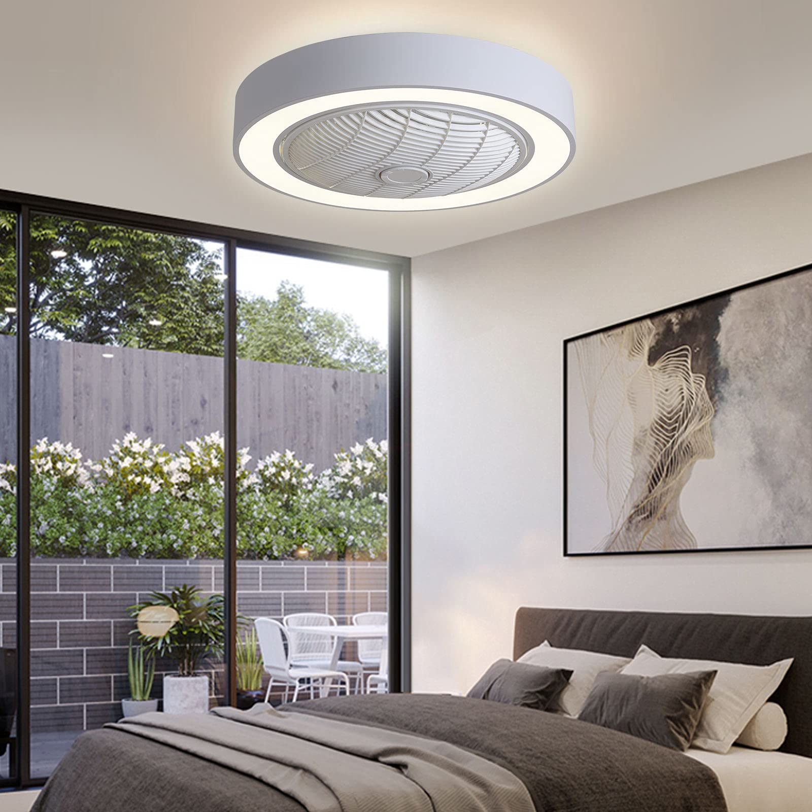 22 Inch Modern LED Ceiling Fan with Light - 3 Color Temperatures & 3 Speed Settings, Remote Control, Acrylic Blades, Metal Housing - Semi Flush Mount for Low Profile Rooms (White) - Perfect for Bedrooms, Living Rooms, and Home Offices