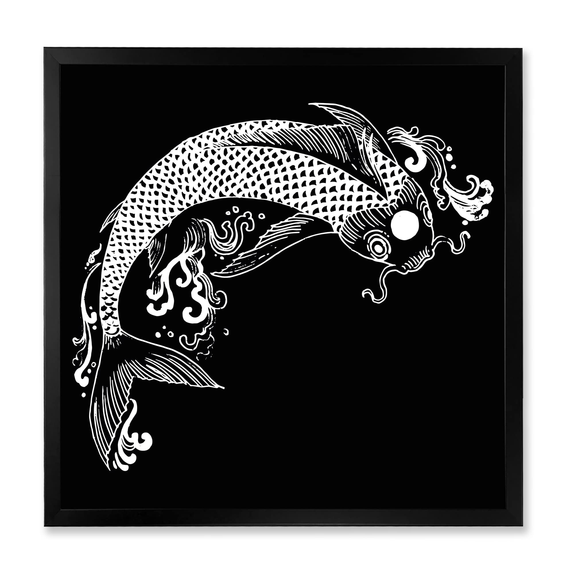 DesignQ Chinoiserie Koi Fish Traditional Framed Wall Art - Elegant Asian Home Decor for Living Room, Bedroom & Office