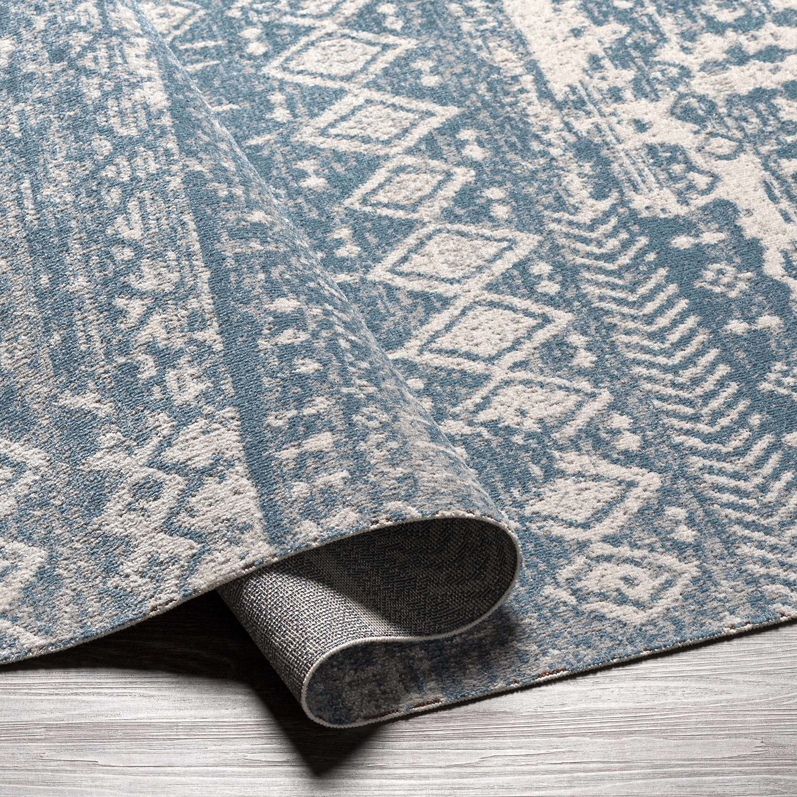 Hauteloom Fatsa Washable Area Rug - Blue & Gray Modern Design - 7'10