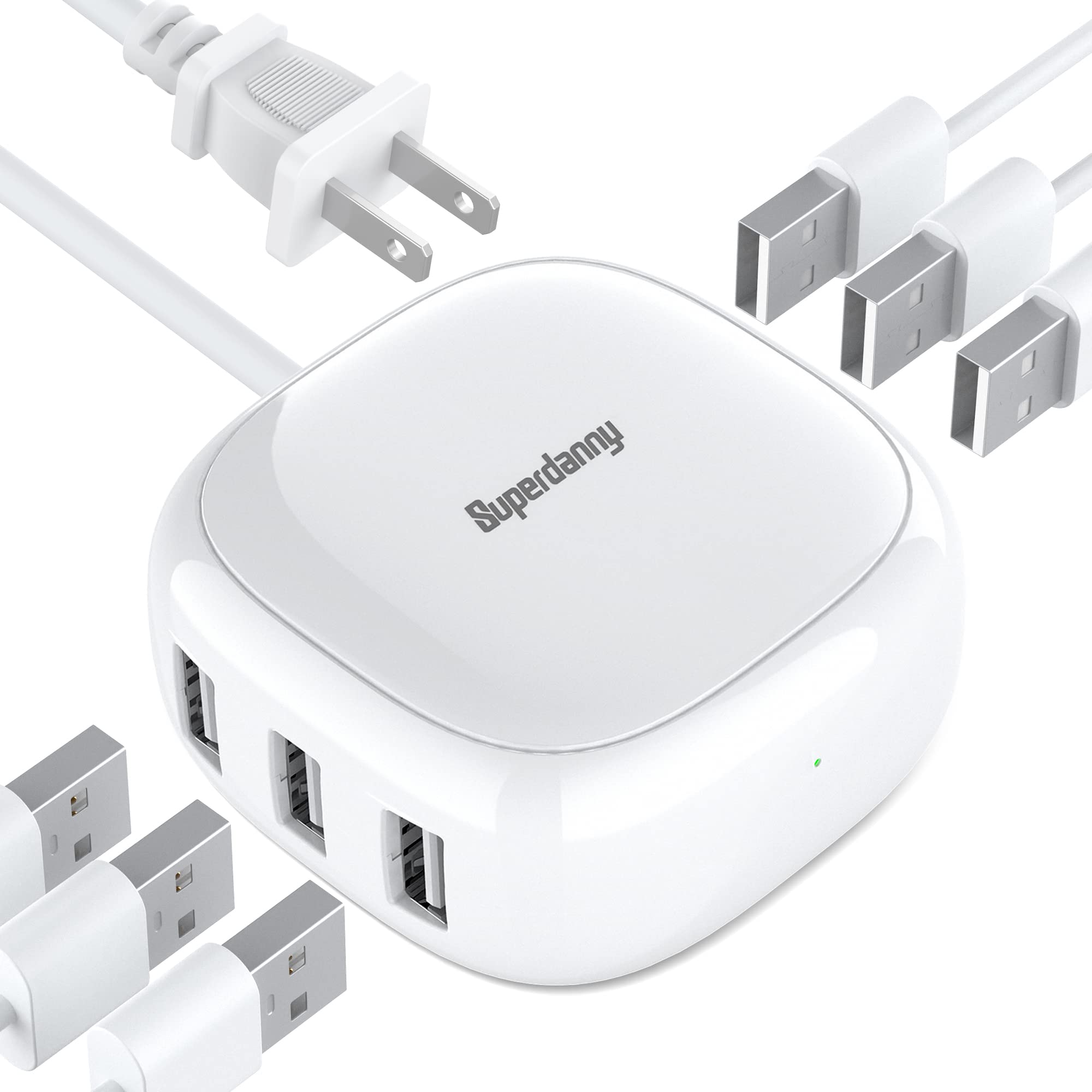 Multi-Port USB Charging Station - 6 Port Fast Charger with Smart IC for iPhone, Android, Samsung - White & Black Bundle - Perfect for Home, Office, Travel & Family Use