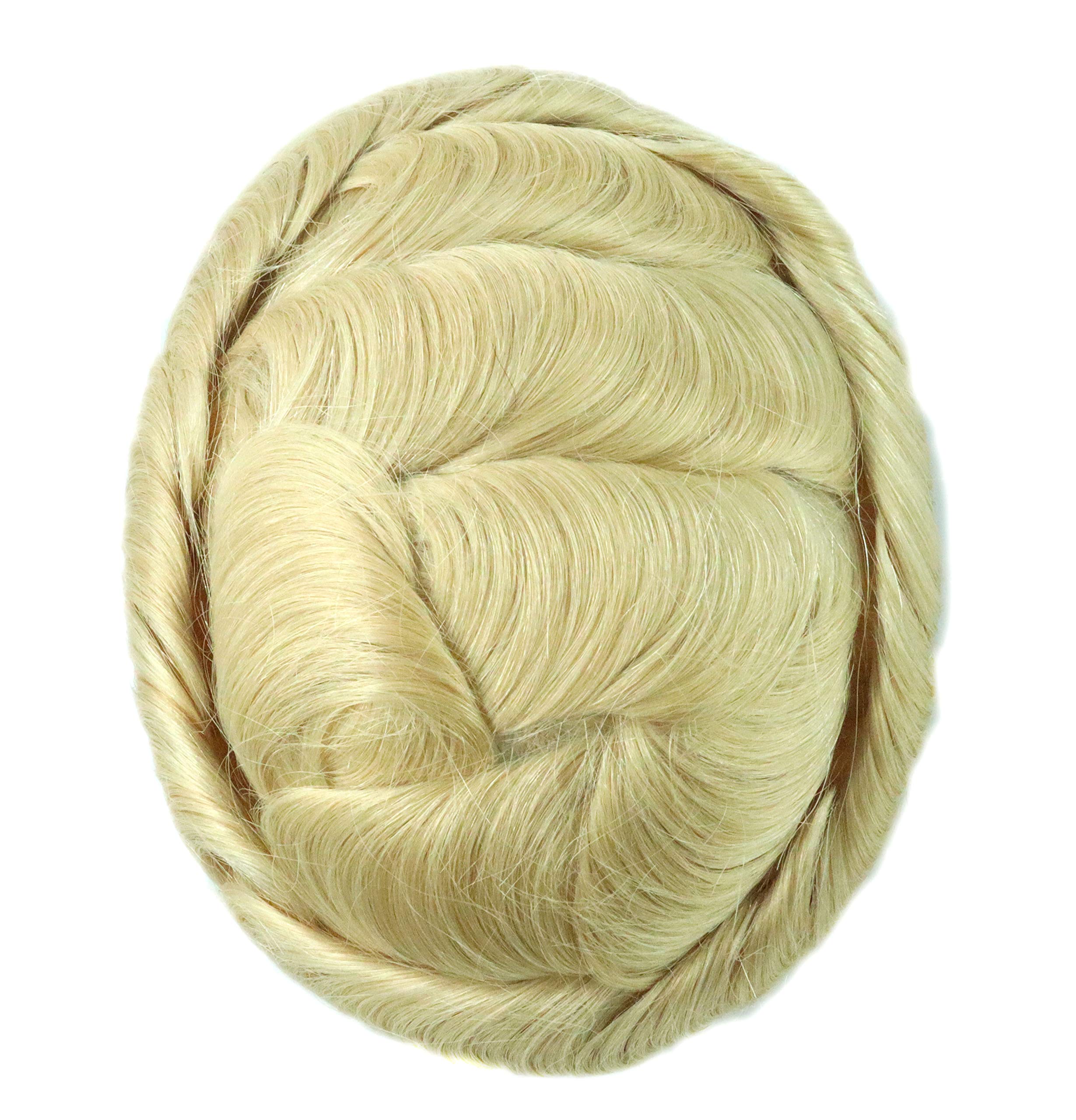 Men's Human Hair Toupee - Ultra Thin Skin V Looped Hair Replacement System - Light Blonde #613 - Natural Looking Hairpiece for Thinning Hair & Baldness - Perfect for Daily Wear, Weddings & Special Events