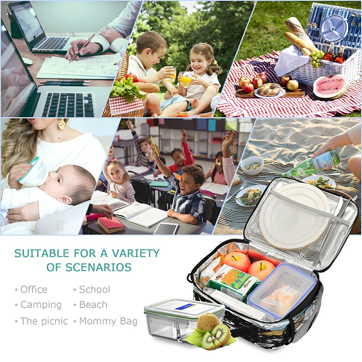 Insulated Lunch Bag with Adjustable Shoulder Strap - Astronaut & Moon Design for Women & Men - Perfect for Work, Office, School & Picnic - Keep Food Fresh & Cool All Day