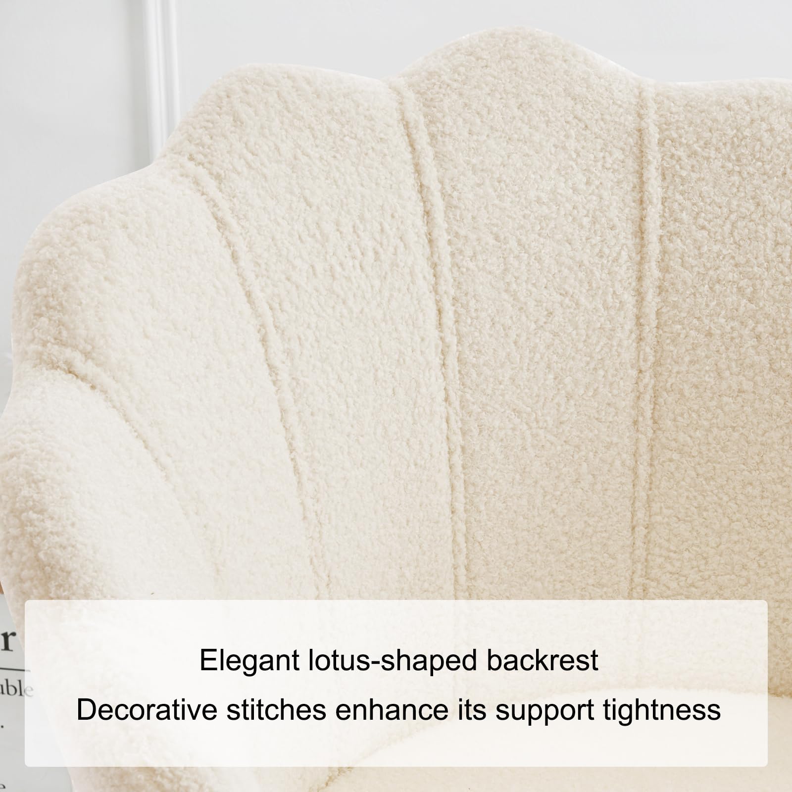 Furnimart Vanity Chair with Back - Elegant Shell Accent Chair for Living Room & Bedroom, Criss Cross Design with Gold Legs, Makeup Desk Chair Without Wheels in Soft Faux Fur White | Perfect for Dressing Tables, Bedroom Seating & Home Decor
