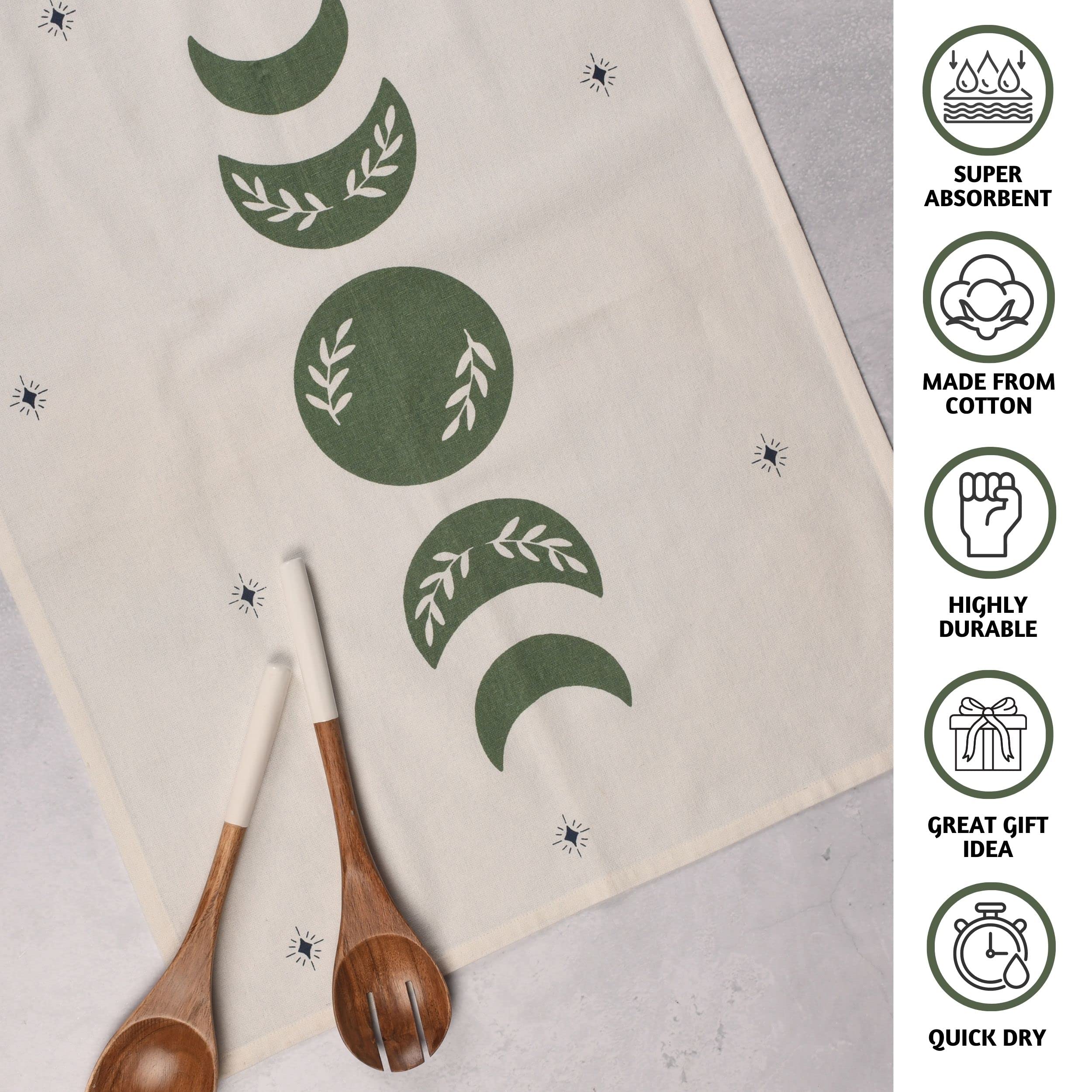 Folkulture Cotton Kitchen Towels Set of 3 - 20x26 Inch Absorbent Dish Towels & Dishcloths for Modern Kitchen, Valentine's Day Gifts for Her - Perfect for Drying Dishes, Decorating Home & Hostess Gifts
