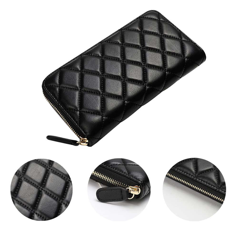 DORIS&JACKY RFID Leather Wallet for Women - Travel Wristlet Bag with Zipper (Large Capacity for Daily Use & Shopping)
