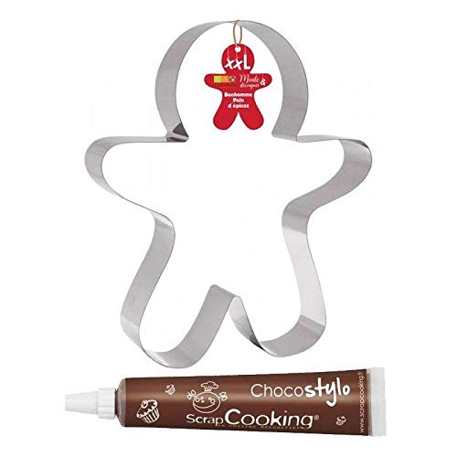 XXL Stainless Steel Pastry Cutter - Gingerbread Man Cookie Cutter with Edible Chocolate Pen | Perfect for Holiday Baking, Christmas Cookies, and DIY Dessert Decorating