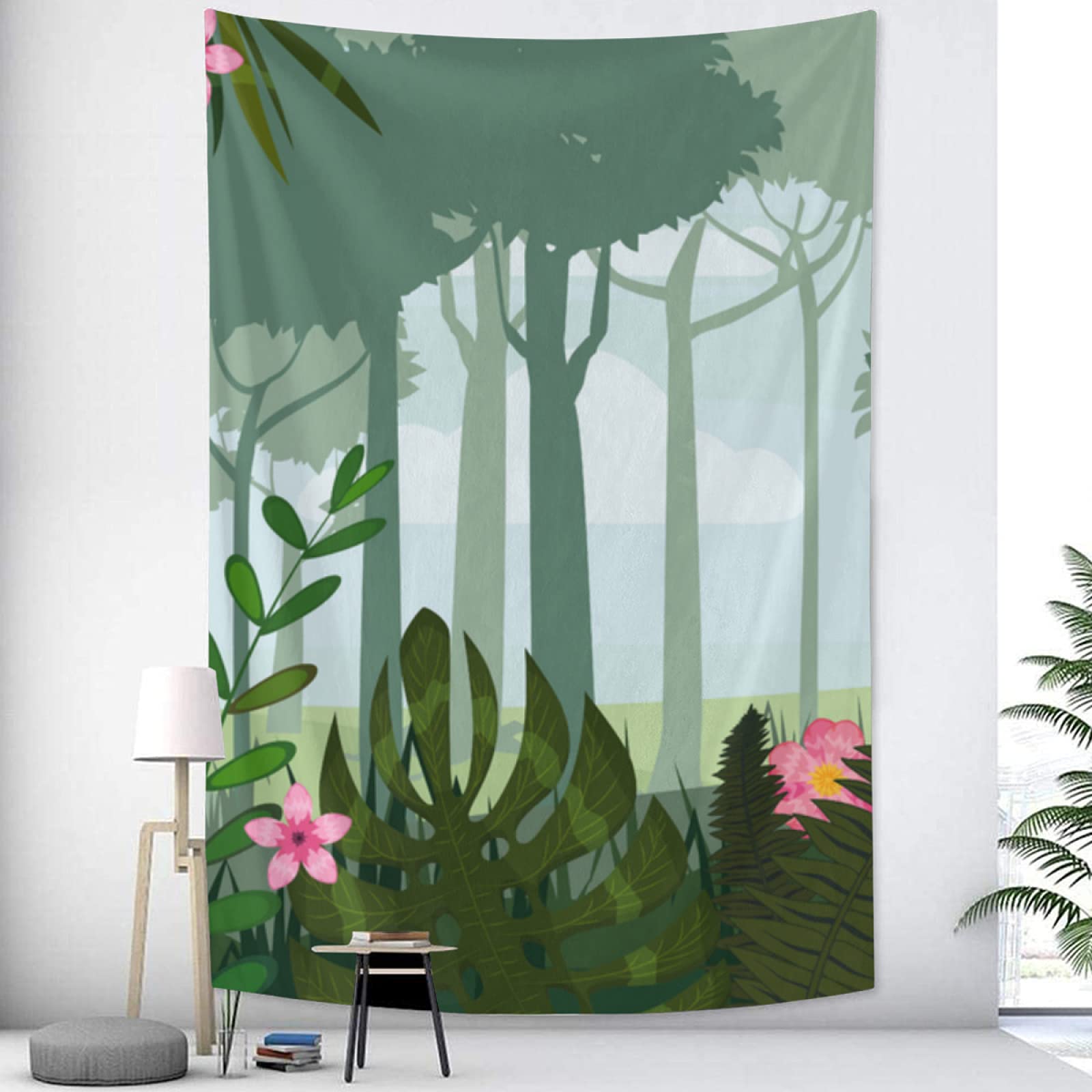 TropicalLife NIxux Cartoon Jungle Illustration Tapestry - 40x60 Inch Aesthetic Wall Hanging for Bedroom Decor, Living Room, Dorm | Waterproof Polyester Fabric for Boho Home Decor & Party Backdrop