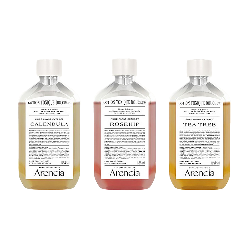 Arencia Pure Plant Extract Micellar Toner 100ml - 3 Types for Hydration, Cleansing & Brightening | Gentle Face Toner for All Skin Types | Perfect for Daily Skincare Routine & Makeup Removal