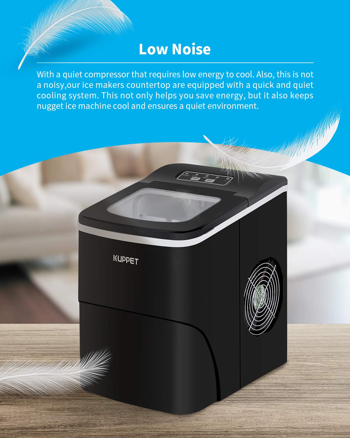 KUPPET Portable Countertop Ice Maker Machine - 26 lbs Daily Capacity, Fast Ice Production, Quiet Operation, Black - Perfect for Home, Office, RV & Outdoor Use