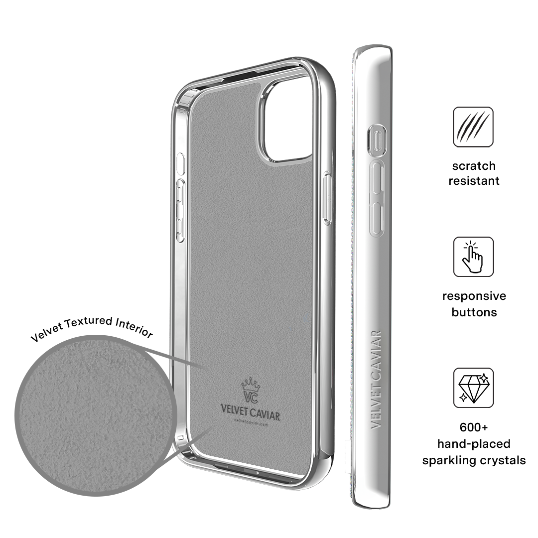 Luxury Chrome Caviar Crystals iPhone Case - Elegant Protective Cover for iPhone 13/14/15 Pro Max - Sparkling Rhinestone Design for Women & Girls - Perfect for Parties, Weddings & Special Occasions