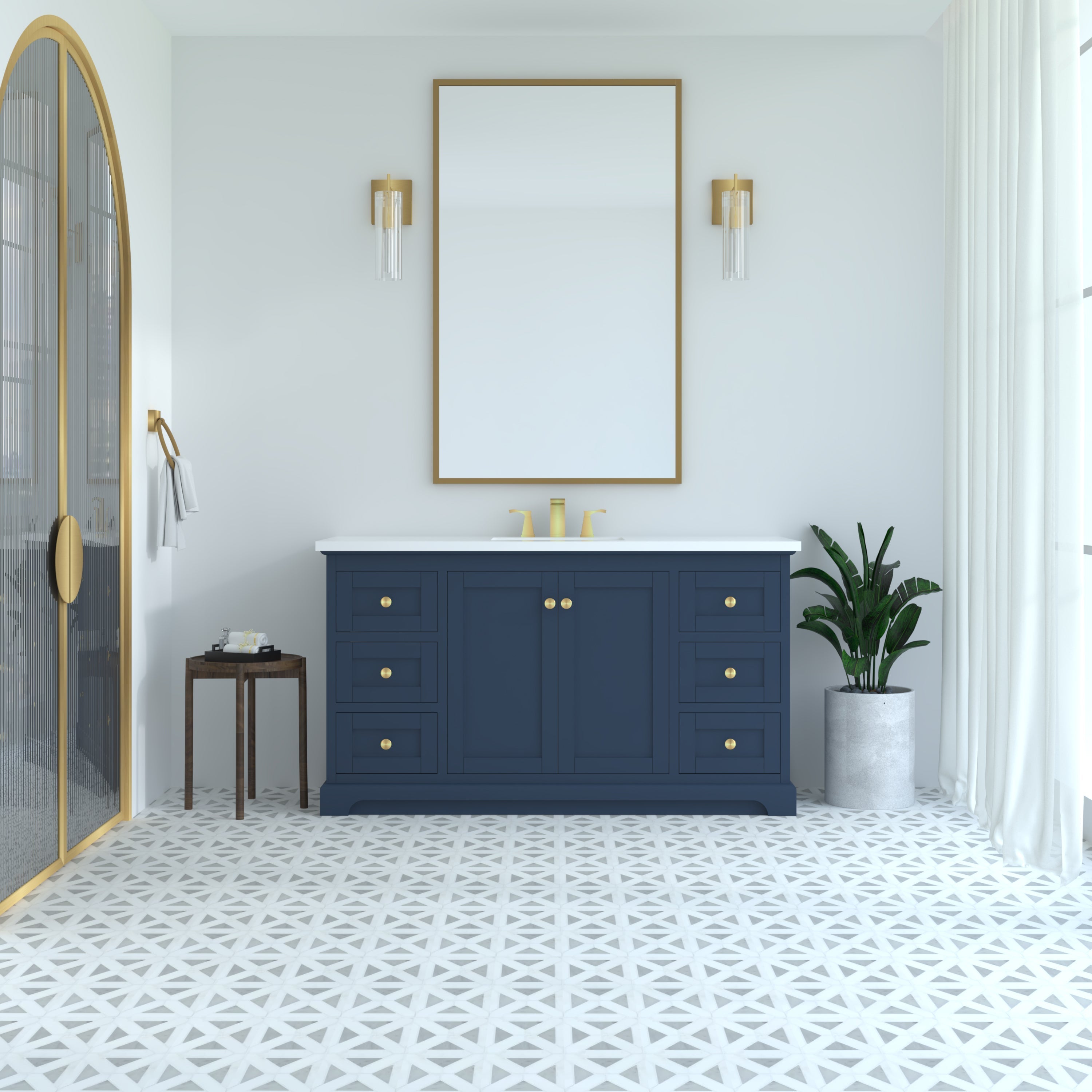 Marietta 59.5 Inch Single Bathroom Vanity Blue Cabinet Only - Modern Bathroom Storage Solution for Small Spaces & Powder Rooms
