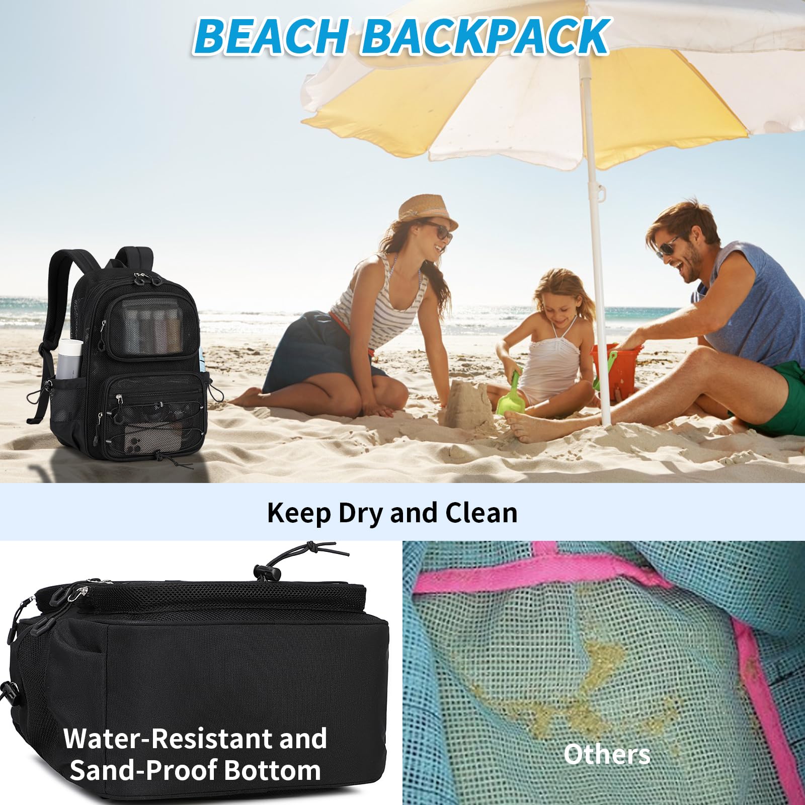 Mesh Backpack - Heavy Duty See Through Transparent Bookbag, Ultra Lightweight Breathable Net Backpack for School, Gym, Travel & Beach Sports (Black) - Perfect for School Supplies, Workout Gear & Outdoor Adventures