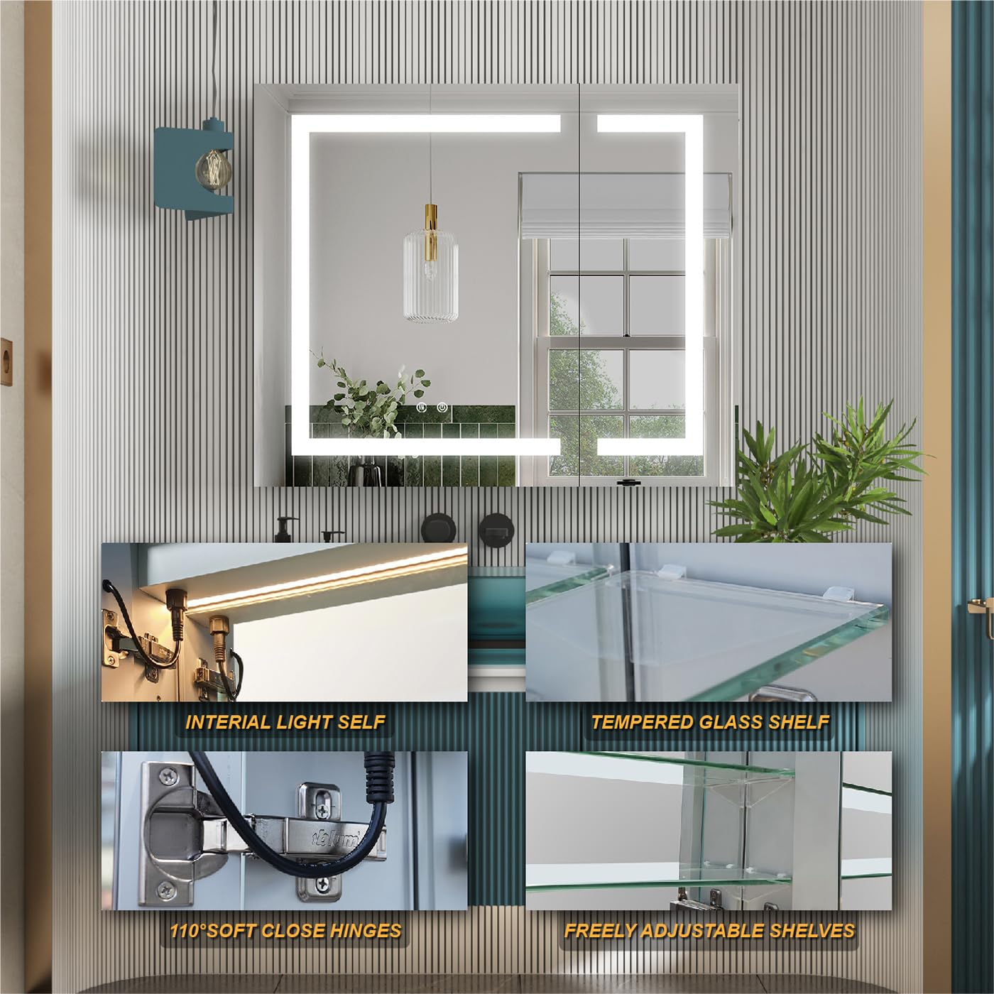 WELLFOR LED Bathroom Mirror Cabinet with Defogger & Dimmer - 36
