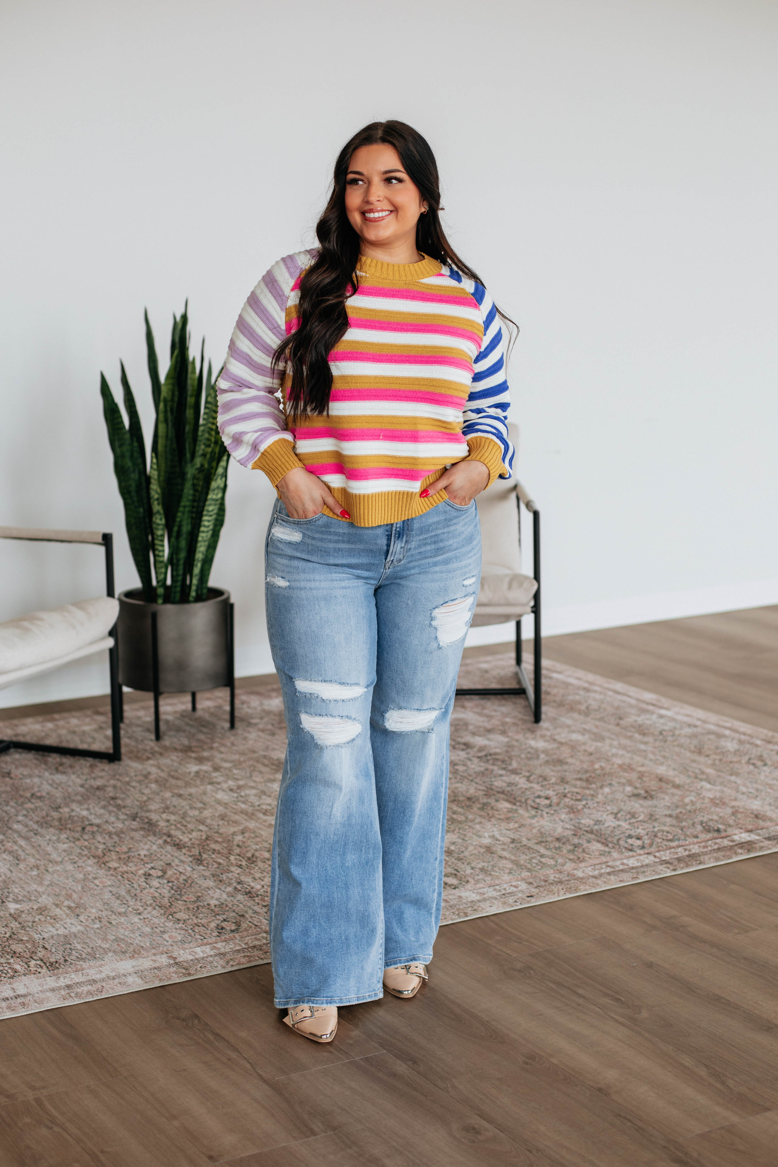 Azai Colorblock Sweater for Women - Trendy Striped Knit Pullover with Long Sleeves | Perfect for Fall Fashion, Casual Outfits & Cozy Winter Wear