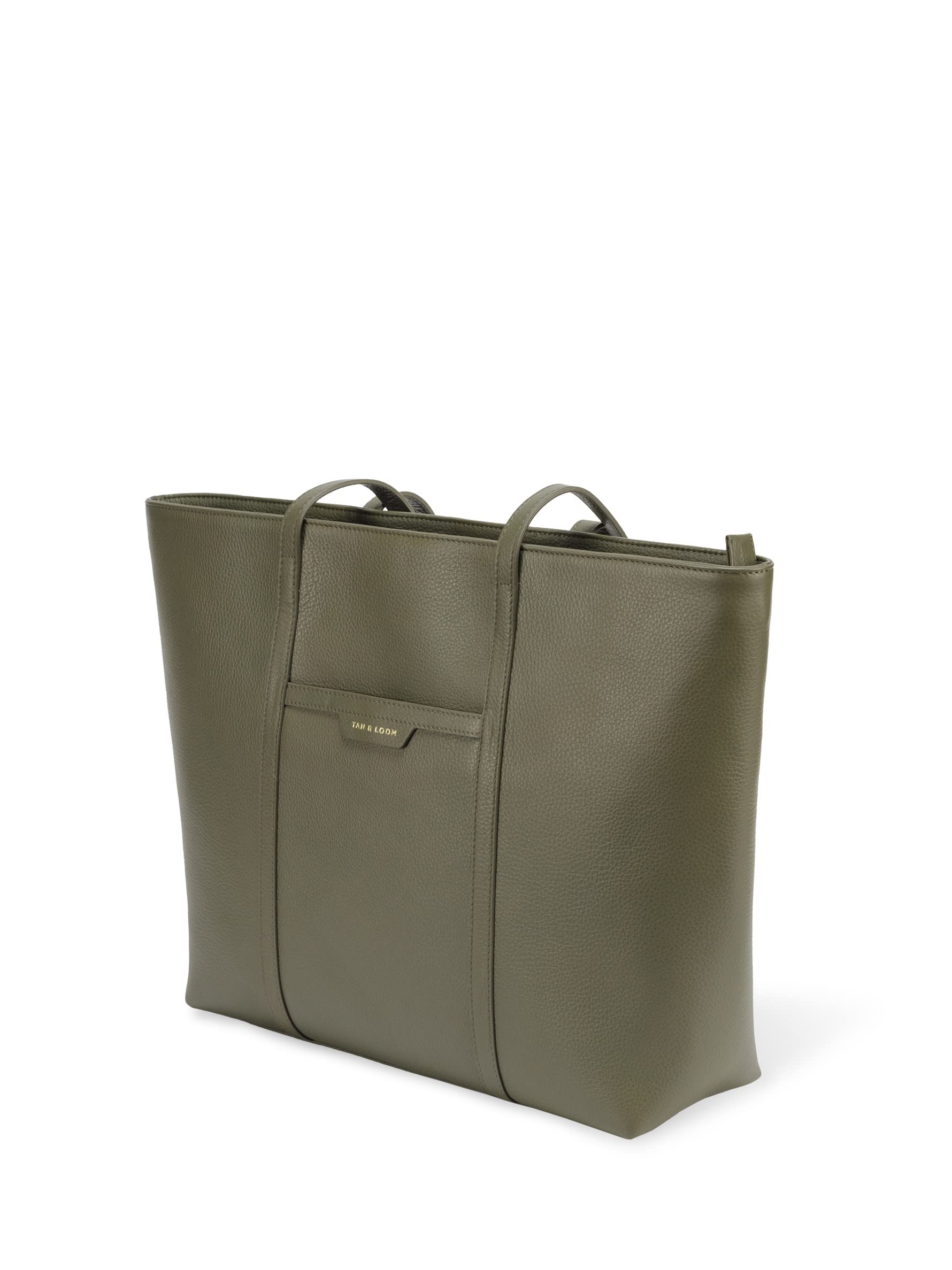 Tan & Loom Genuine Leather Tote Bag for Women - Large Olive Long Handle Work Bag - Perfect for Office, Travel & Everyday Use