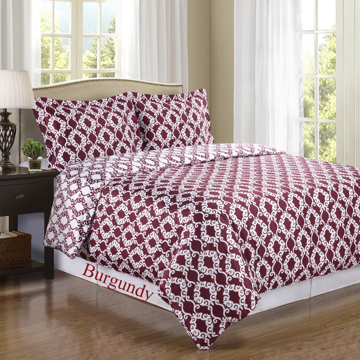 Royal Hotel Bedding Burgundy & White Sierri 3-Piece Twin/Twin XL Comforter Set - 100% Cotton 300 Thread Count - Soft & Breathable for Cozy Bedroom Decor, Dorm Room Essentials, Guest Room Luxury