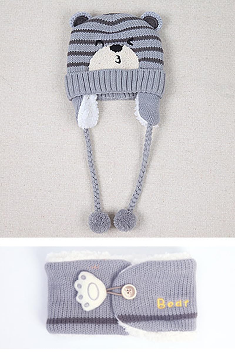 Adorable Baby Winter Hat & Scarf Set for 6-36 Months - Knitted Beanie with Earflaps & Chin Strap, Fleece-Lined Toddler Ear Warmer & Neck Warmer - Perfect for Girls & Boys Outdoor Winter Activities, Snow Play & Cold Weather Protection