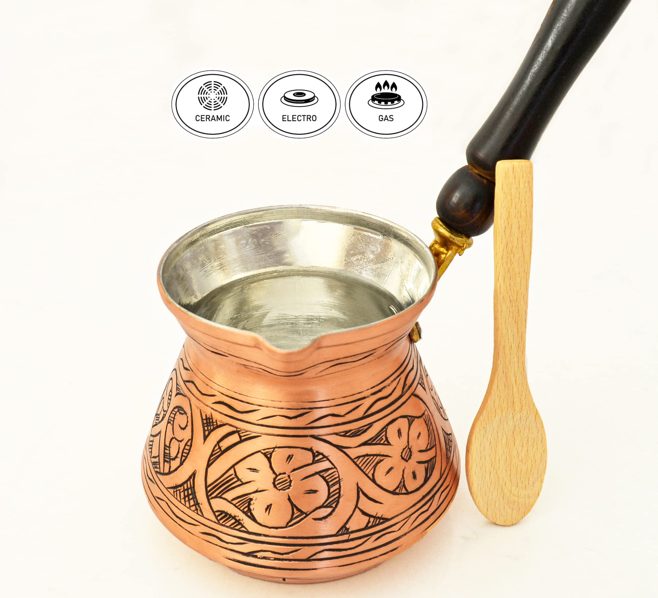Premium Handcrafted Turkish Copper Coffee Pot with Wooden Handle - Stovetop Brewer for Turkish, Greek & Arabic Coffee - 4-5 Cup Capacity (Matte Finish) - Perfect for Home Brewing, Gifts & Traditional Coffee Ceremonies