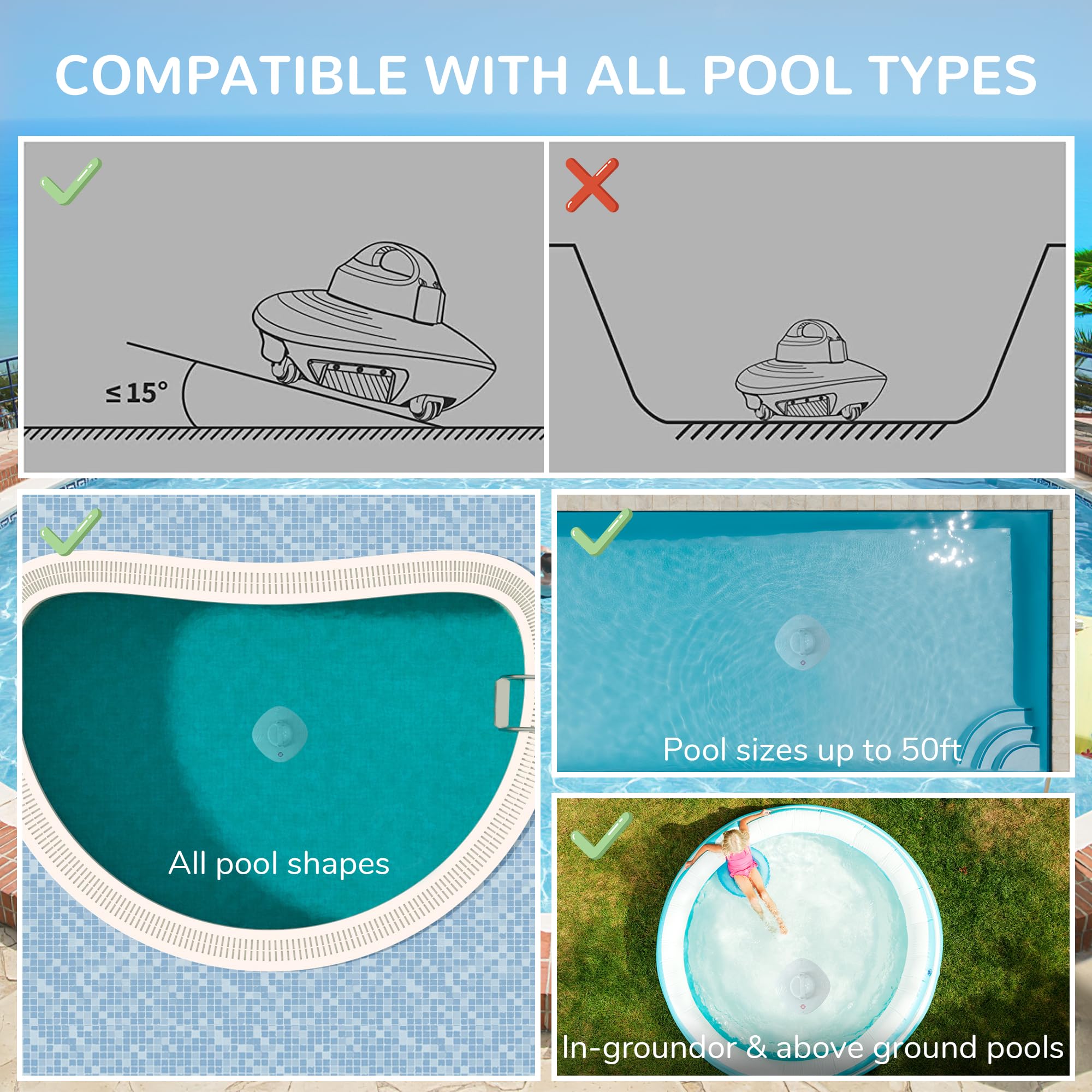 Best Cordless Robotic Pool Vacuum Cleaner for Above Ground & In-Ground Pools - Automatic Swimming Pool Cleaner with Top Handle & Advanced Filtration System (White) | Perfect for Backyard, Residential & Commercial Pool Maintenance