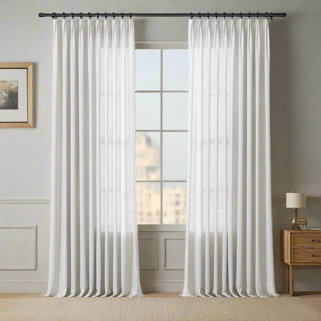 Freya Linen Semi-Sheer Jacquard Pleated Curtains - Elegant Window Treatment for Living Room & Bedroom