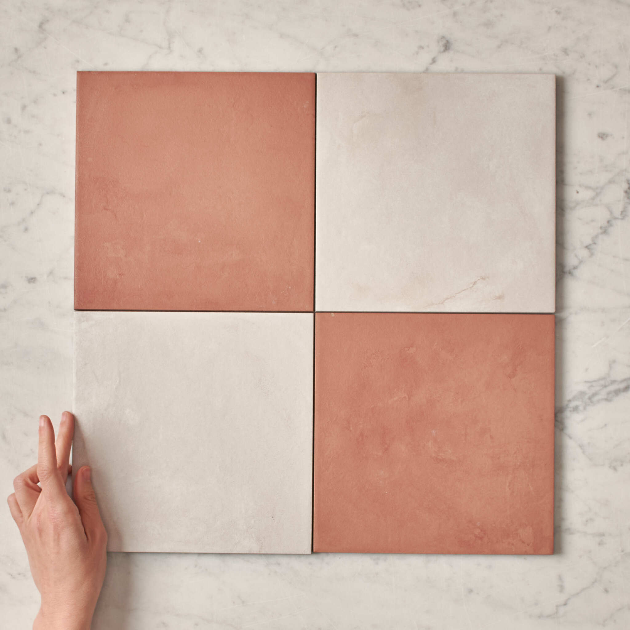 Bronte Checkerboard Terracotta & White Ceramic Tile - Stylish Floor and Wall Tile for Kitchen, Bathroom, and Backsplash