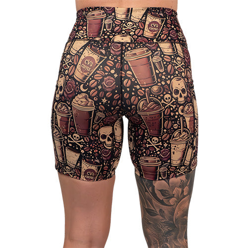 Women's High Waisted Workout Shorts - Caffeine Queen - Comfortable & Breathable for Running, Yoga & Gym