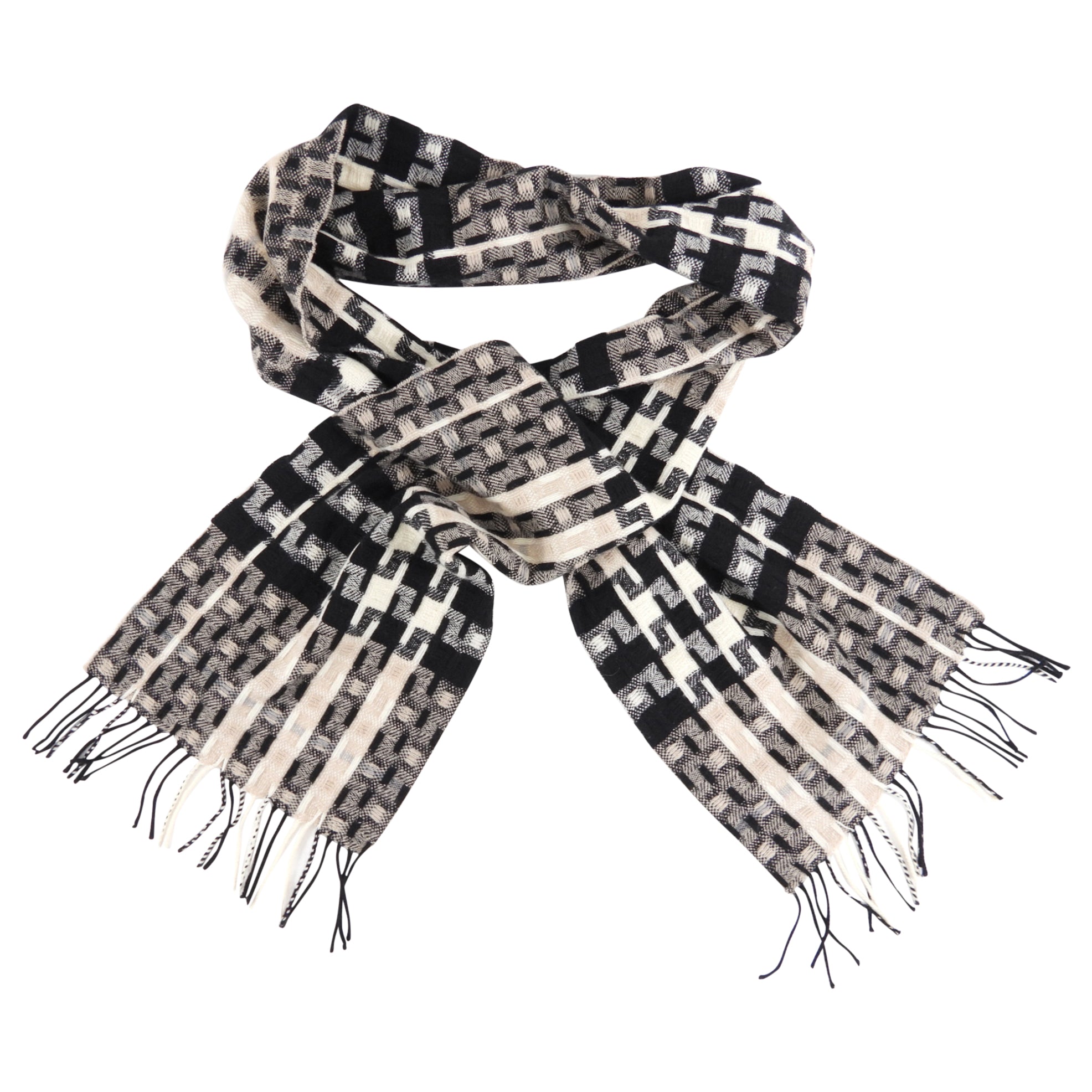 Burberry Black Ivory Beige Tweed Wool Long Scarf - Luxury Winter Wrap for Women, Fashionable Cashmere Blend Shawl for Cold Weather, Office & Outdoor Activities