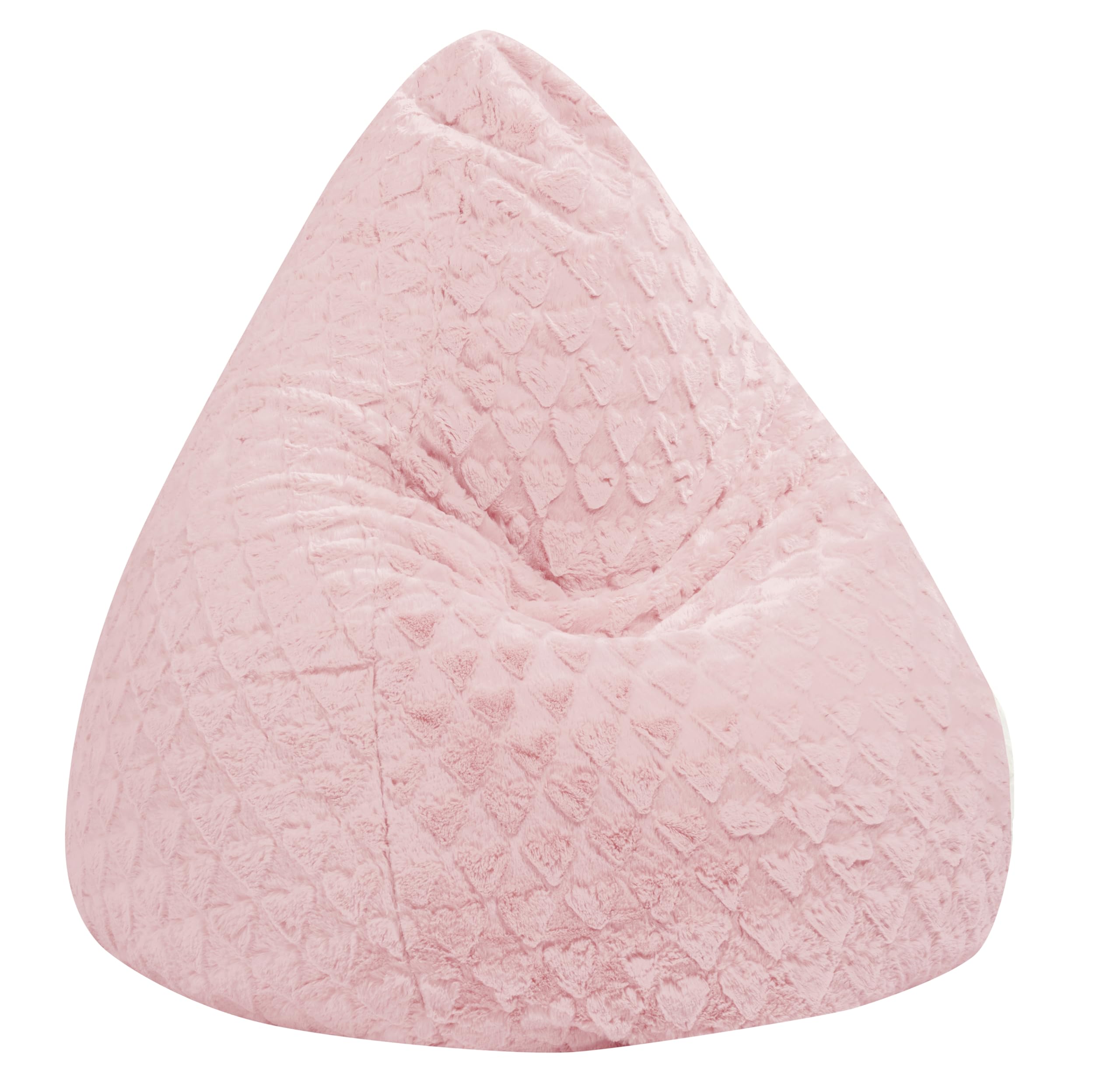 Fluffy Hearts Faux Fur Bean Bag Chair - Extra Large Rose Pink Plush Chair for Adults & Kids, Super Soft & Comfortable with Filling Included - Perfect for Bedroom, Living Room, Playroom & Dorm Decor