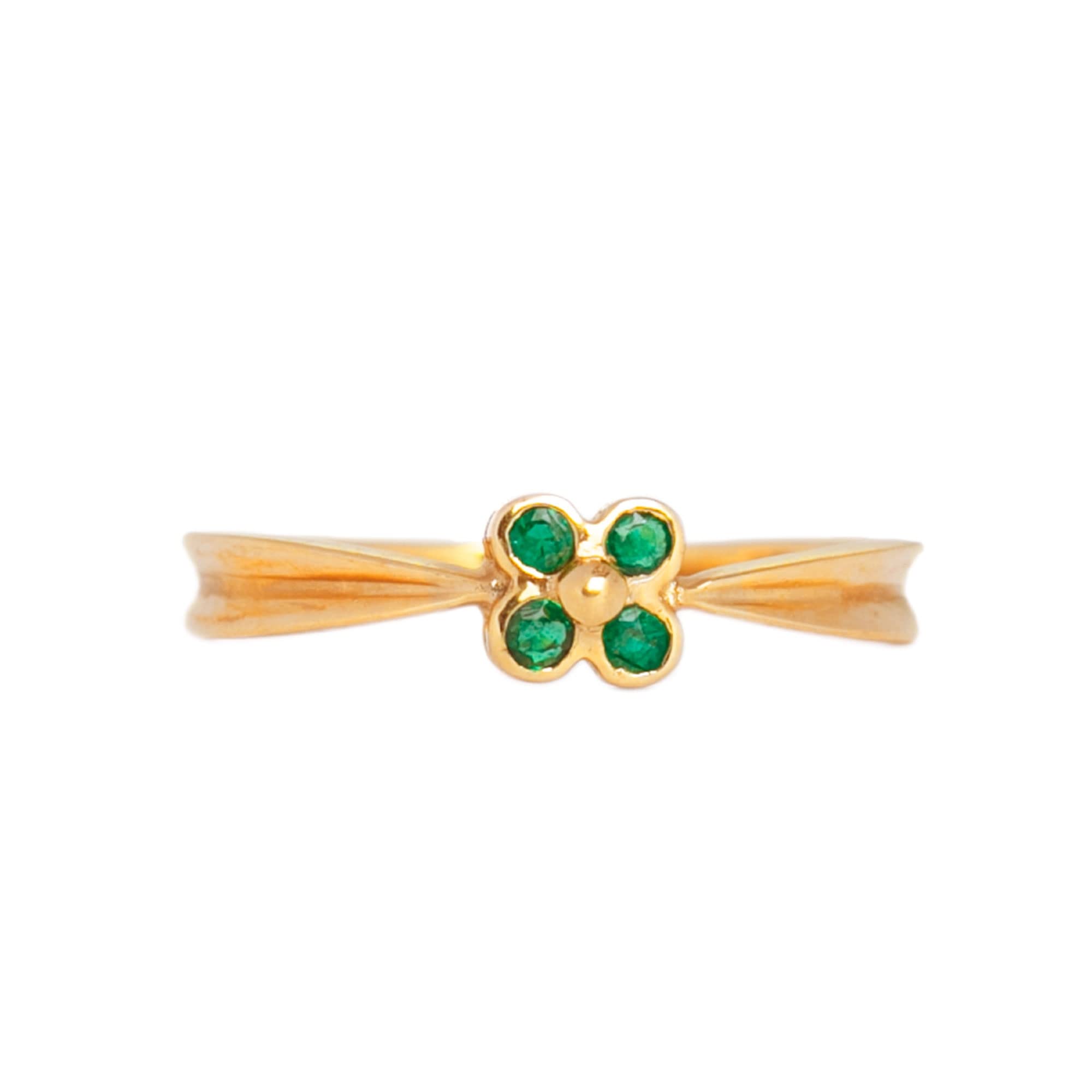 Emerald Dainty Ring for Women - 14K Solid Gold Bezel Set May Birthstone Ring with Minimal Floral Cluster Design | Perfect for Everyday Wear, Anniversary Gifts & Special Occasions