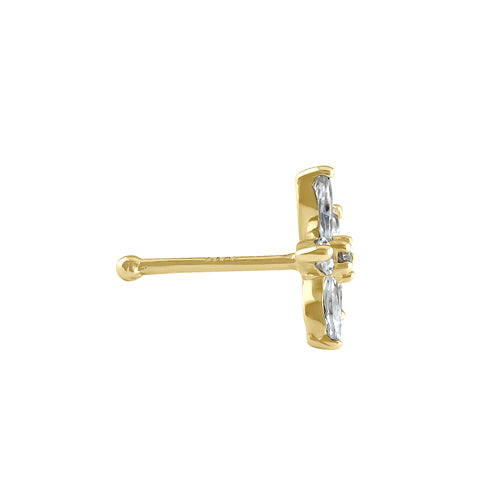 14K Solid Gold Flower Cubic Zirconia Nose Ring Stud - Elegant & Hypoallergenic Nose Piercing Jewelry for Women, Perfect for Everyday Wear & Special Occasions