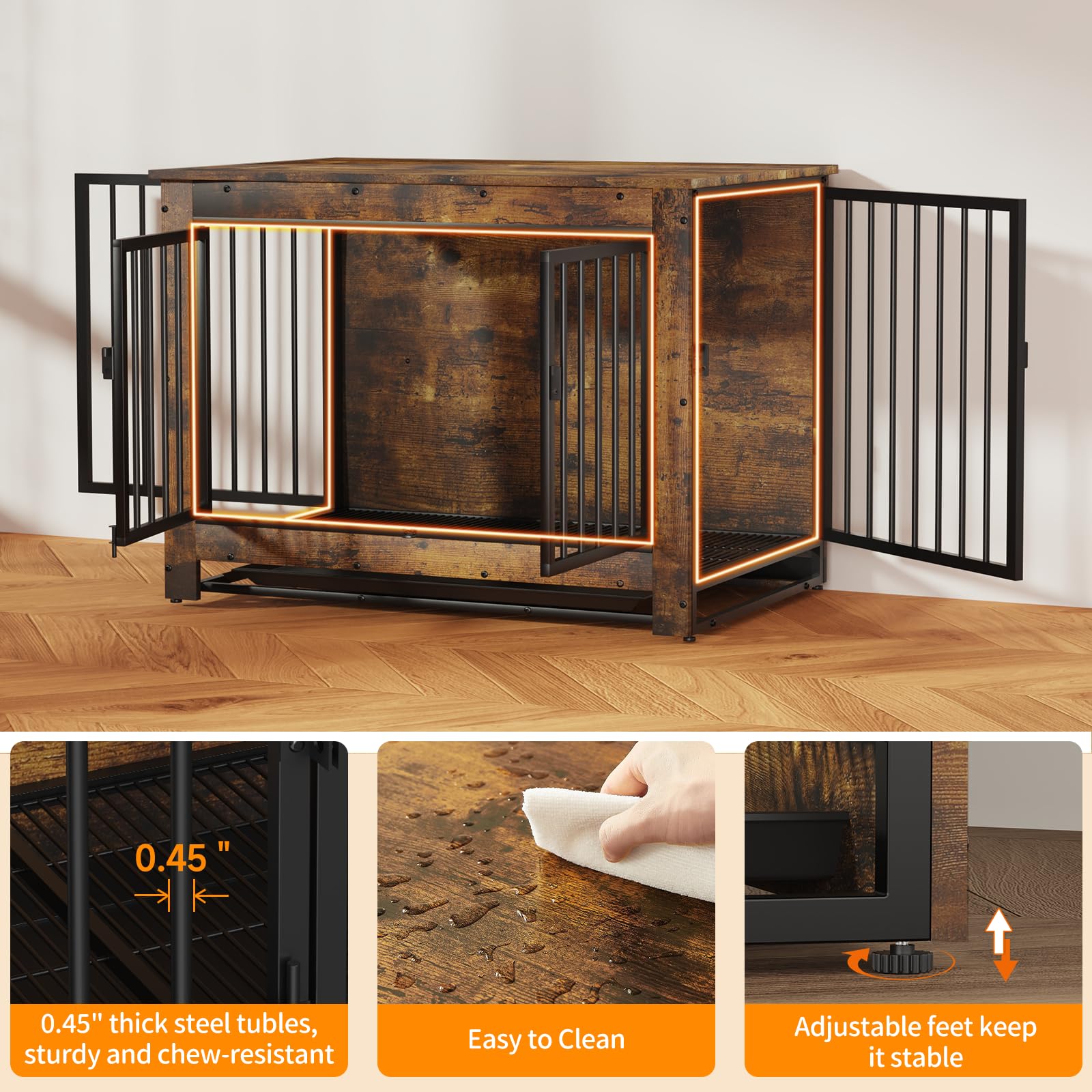 Modern Wooden Dog Crate Furniture - End Table Kennel for Medium & Large Dogs | Indoor Pet Cage with Removable Tray & Double Doors | Perfect for Living Room, Bedroom, or Home Office Decor