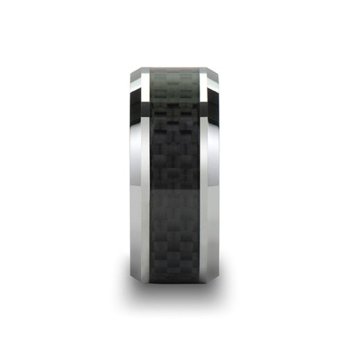 Premium Tungsten Carbide Wedding Band Ring for Men - High Tech Black Carbon Fiber Inlay, 8mm Width, Polished Edges - Durable & Scratch Resistant - Perfect for Engagement, Anniversary & Everyday Wear