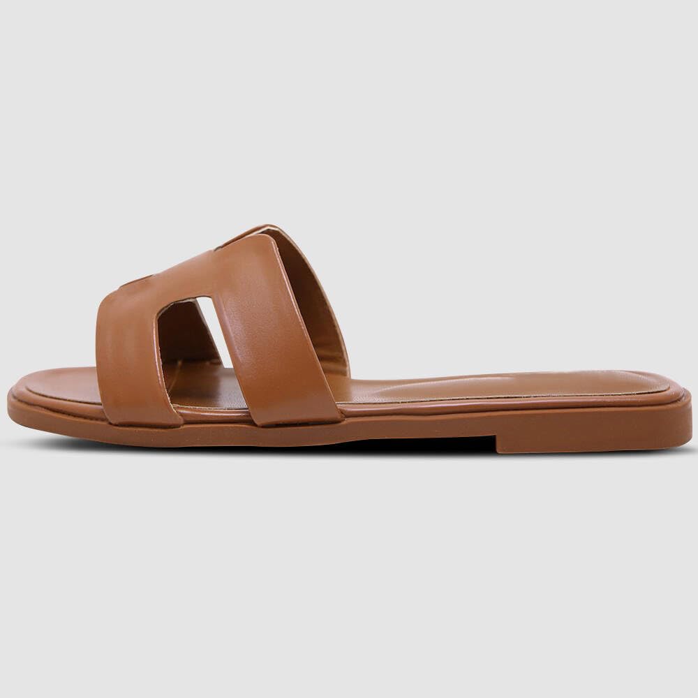 Women's Comfortable Leather H-Band Flat Sandals - Slip On Slides for Summer | Casual Walking, Beach Vacation & Everyday Wear